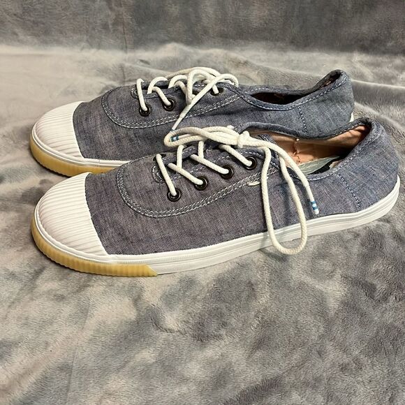 Toms Women's Blue Chambray Lace Up Floral Insole - Picture 3 of 11